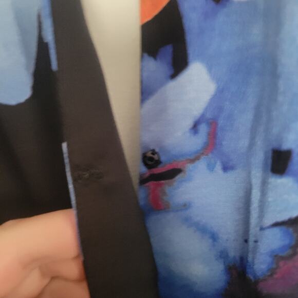 Size 4 Marciano navy blue and orange floral jump suit, deep v front and back - Picture 6 of 7